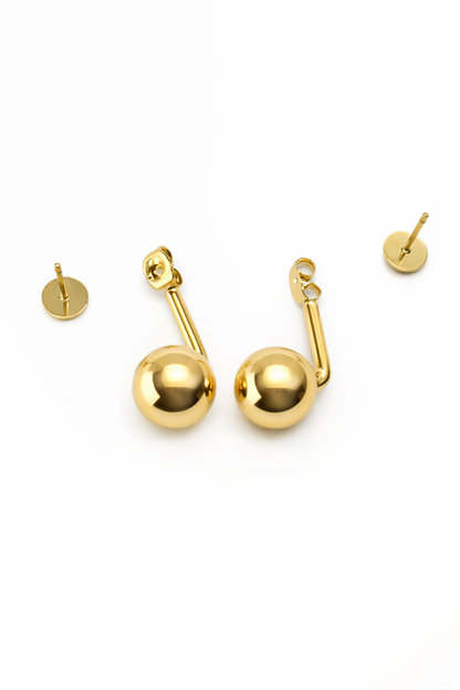 Double Sphere Front-Back Earrings – Gold Stainless Steel