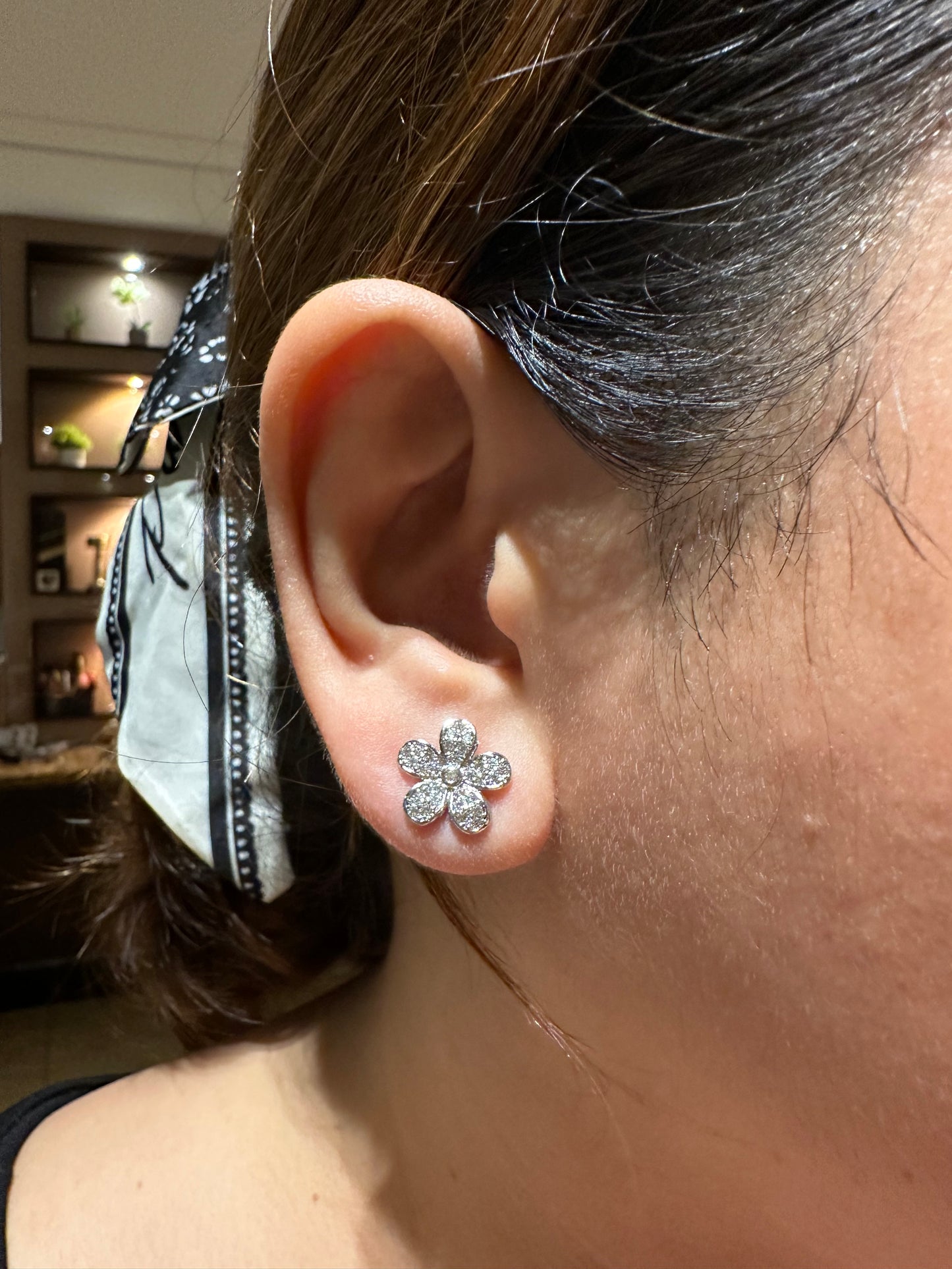 5 Petal Flower CZ Studded Earrings