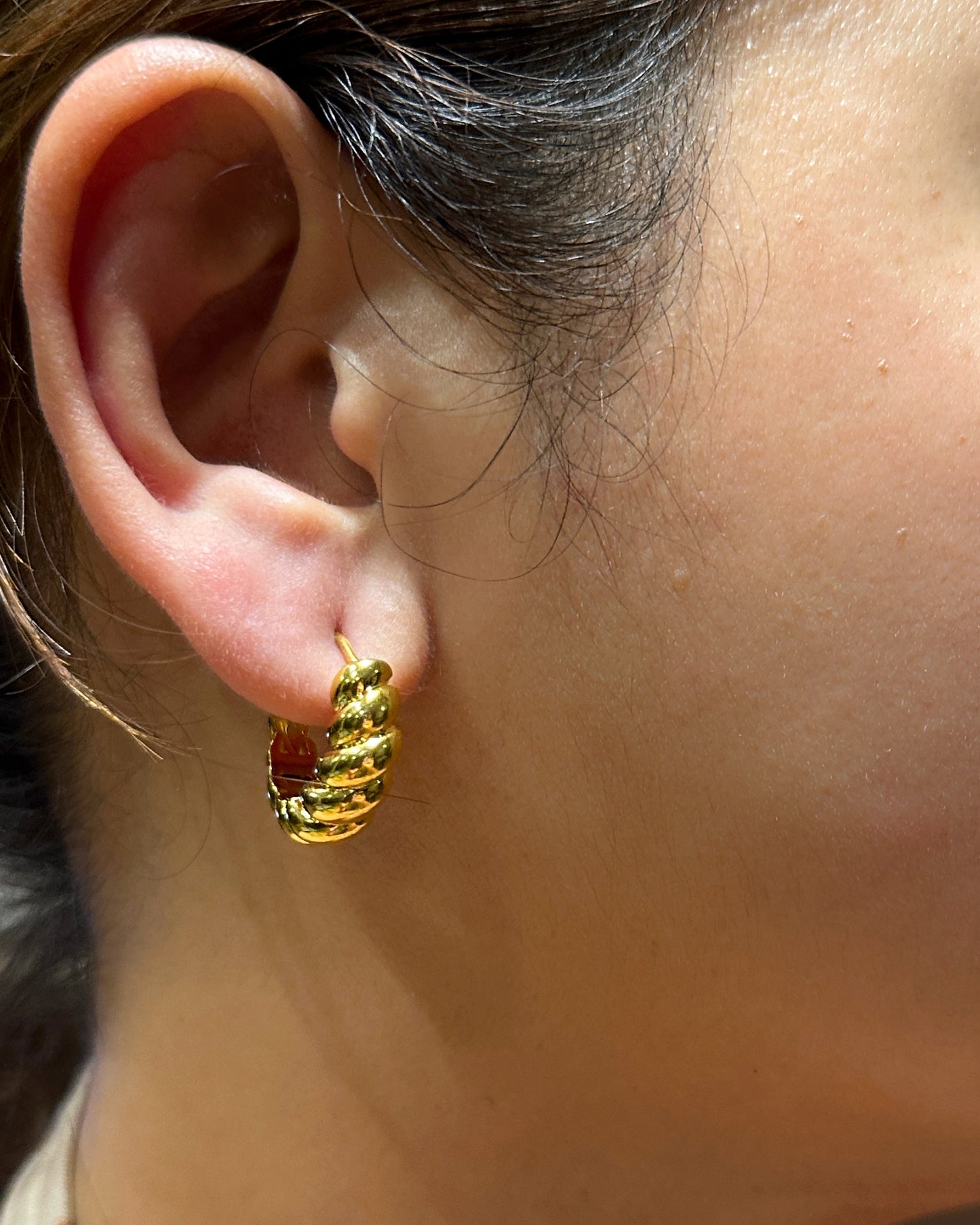 Twisted Rope Huggie Hoop Earrings – 18K Gold Tone