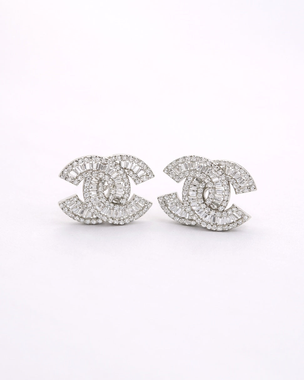 Iconic C Baguette Cut Pavé Statement Stud Earrings | Premium Zirconia