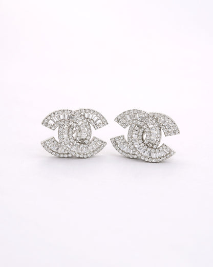 Iconic C Baguette Cut Pavé Statement Stud Earrings | Premium Zirconia