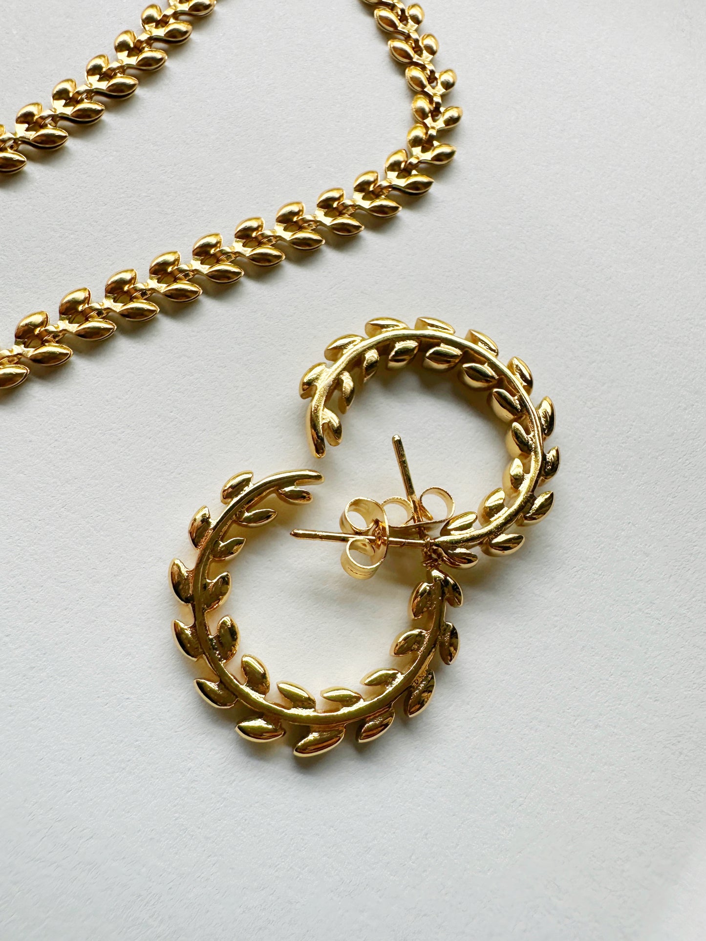 Golden Laurel Hoop Earrings in Stainless Steel