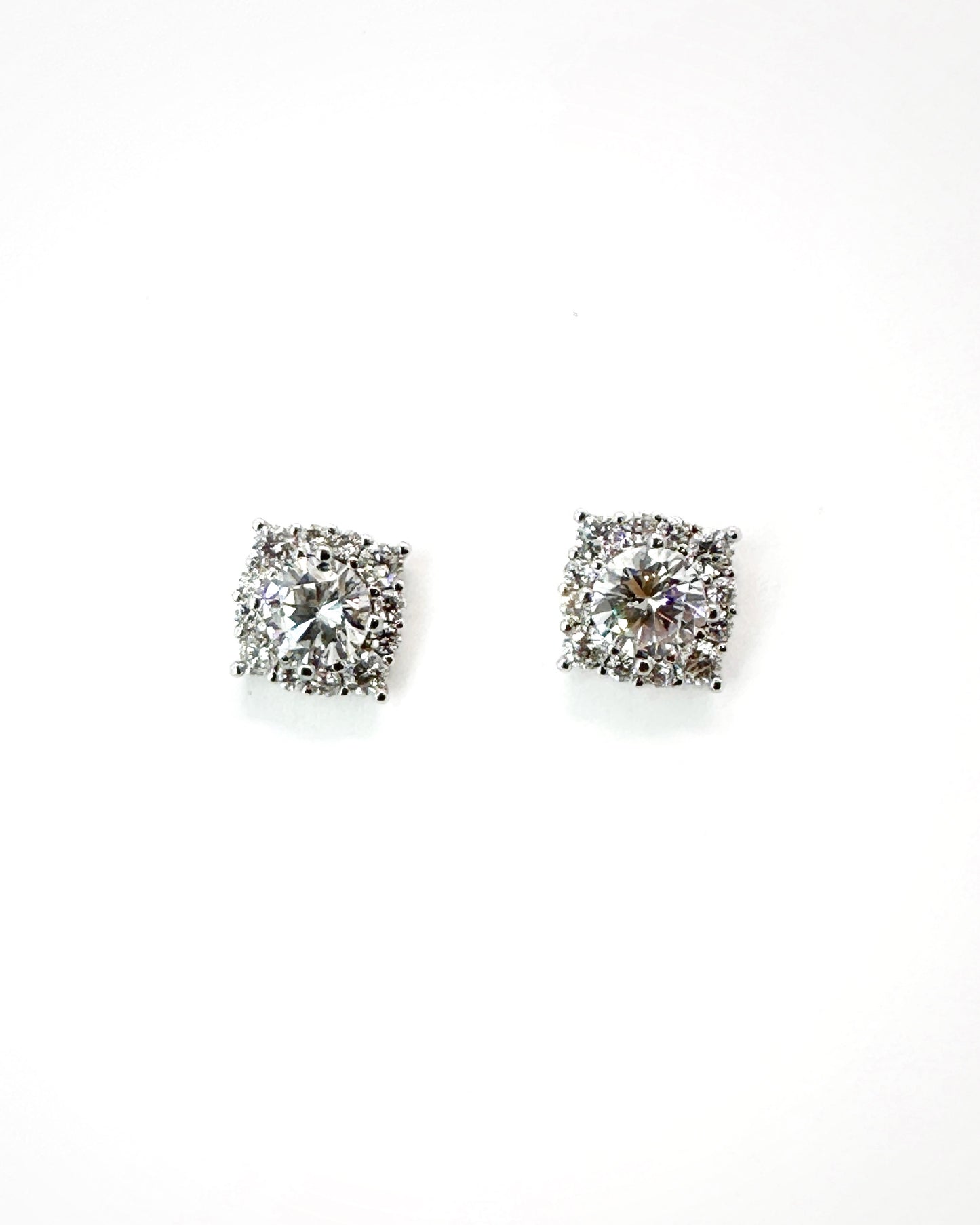 Royal Square Pavé Stud Earrings in 14K White Gold Tone