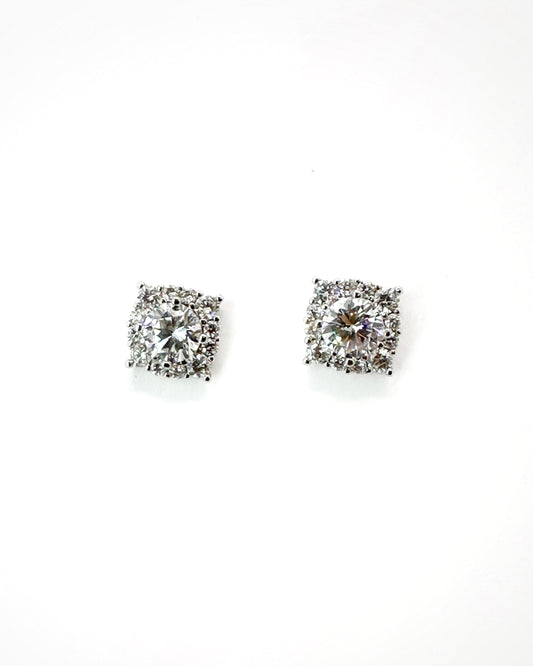 Royal Square Pavé Stud Earrings in 14K White Gold Tone