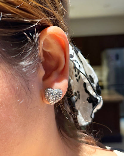 Diamond-Look Heart Stud Earrings – Pavé Zirconia, Hypoallergenic, White Gold Tone