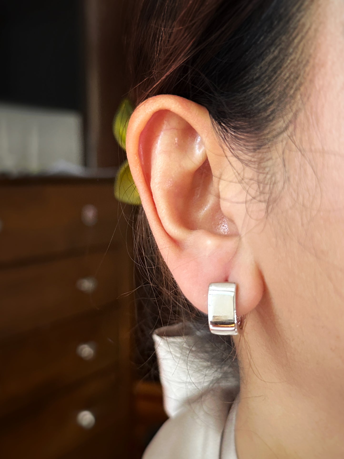 Quadro Hoops in White Gold Tone
