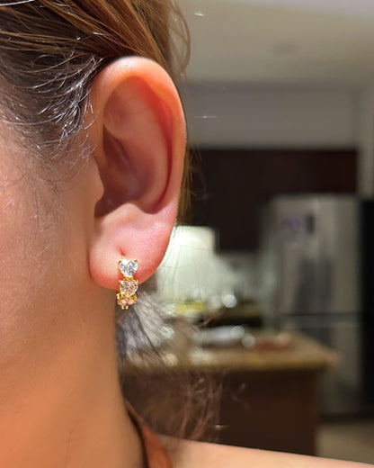 Trinity Heart Zirconia Huggie Earrings – 14K Gold Tone