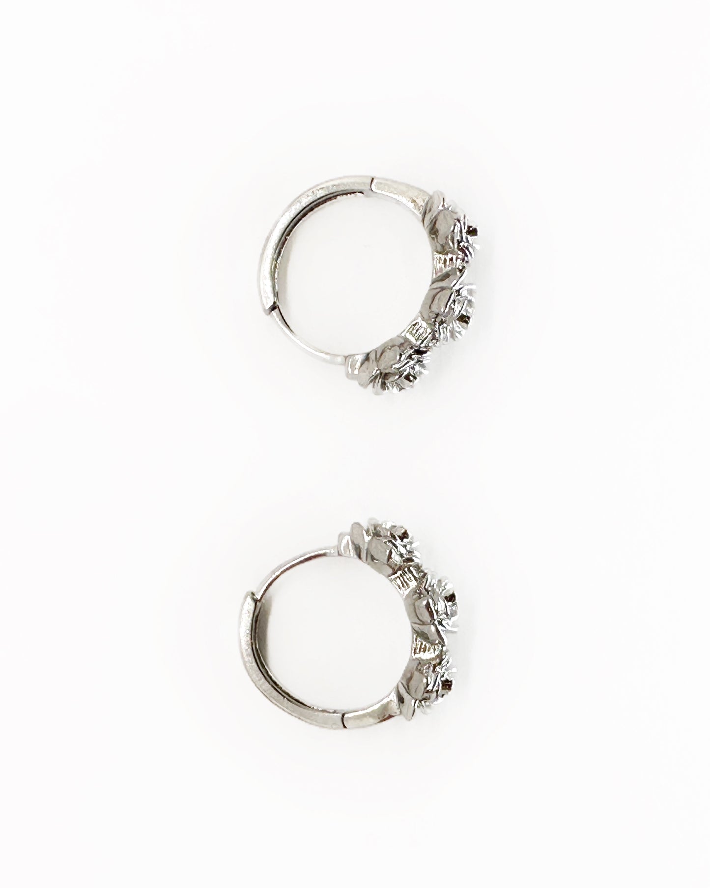 Rosette Hoop Earrings – 18K White Gold Dipped