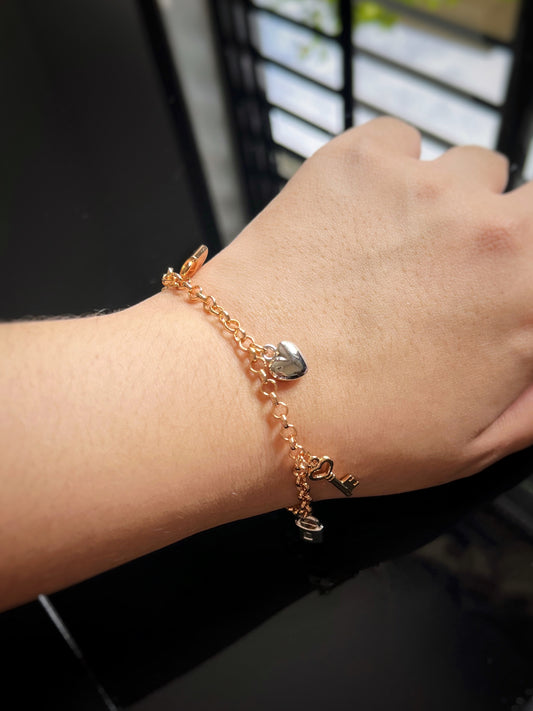 Heart & Key Charm Bracelet – 14K Gold & Whitegold Dipped