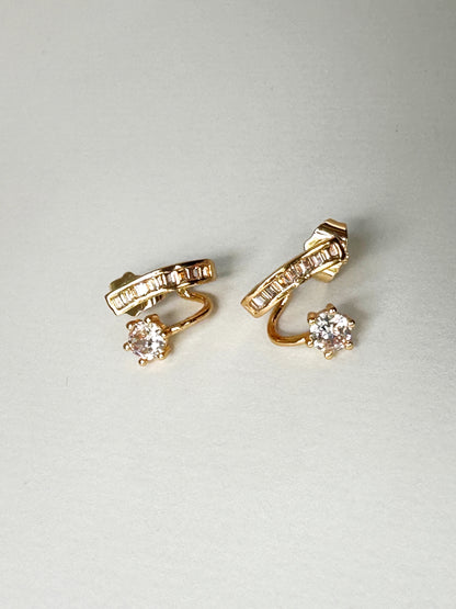 Baguette With Solitaire Stud Sparkle Cuff Earrings