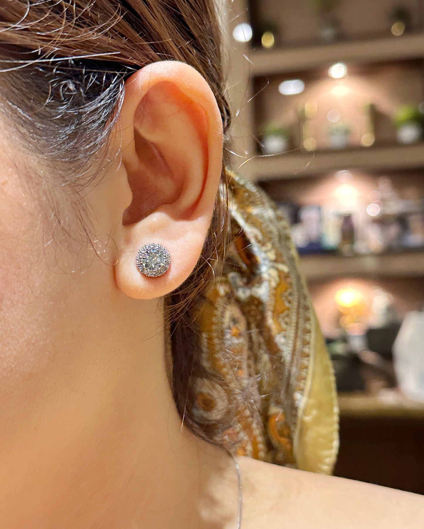 Classic Halo Round Stud Earrings – Premium Zirconia | 14K White Gold-Dipped