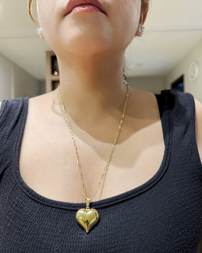 Puffed Heart Pendant Necklace (24 Inches) – 18K Gold Dipped Stainless Steel