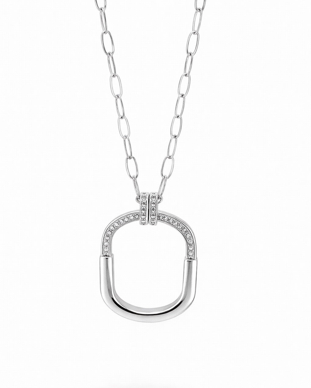 18K gold tone zirconia oval pendant necklace front view minimal background
