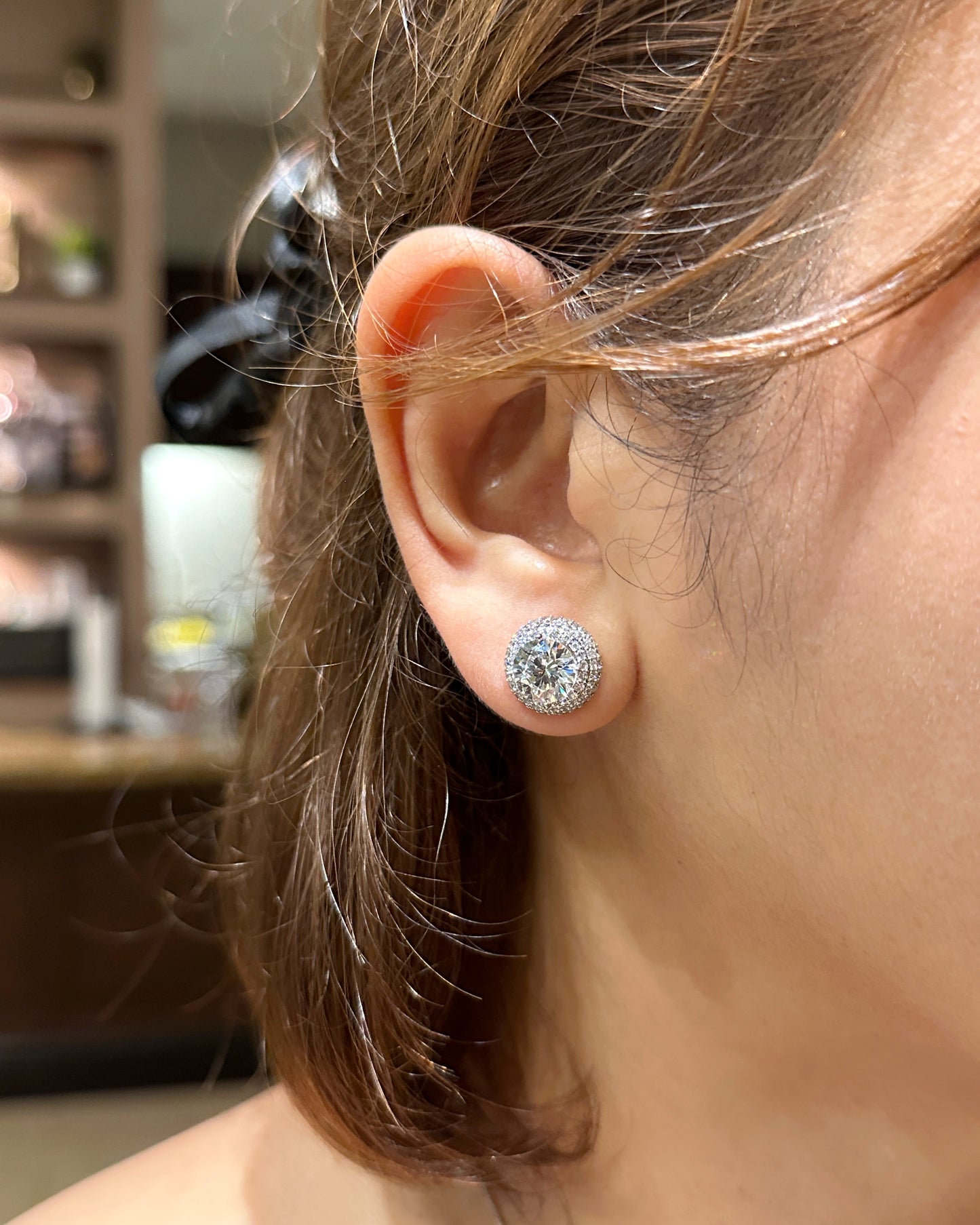 Heritage Pavé Halo Ring & Stud Earrings Set – White Gold Tone