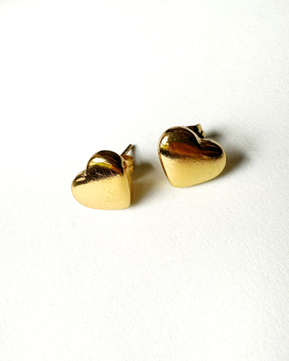 Puffed Heart Stud Earrings in Stainless Steel