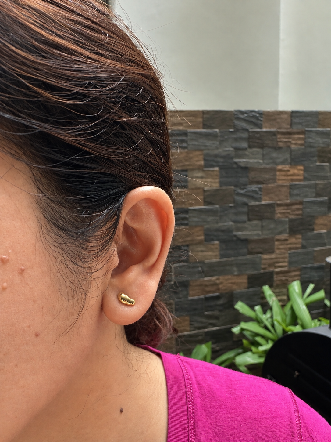 Asymmetric Sculptural Bean Stud Earrings in 18K Gold Coating