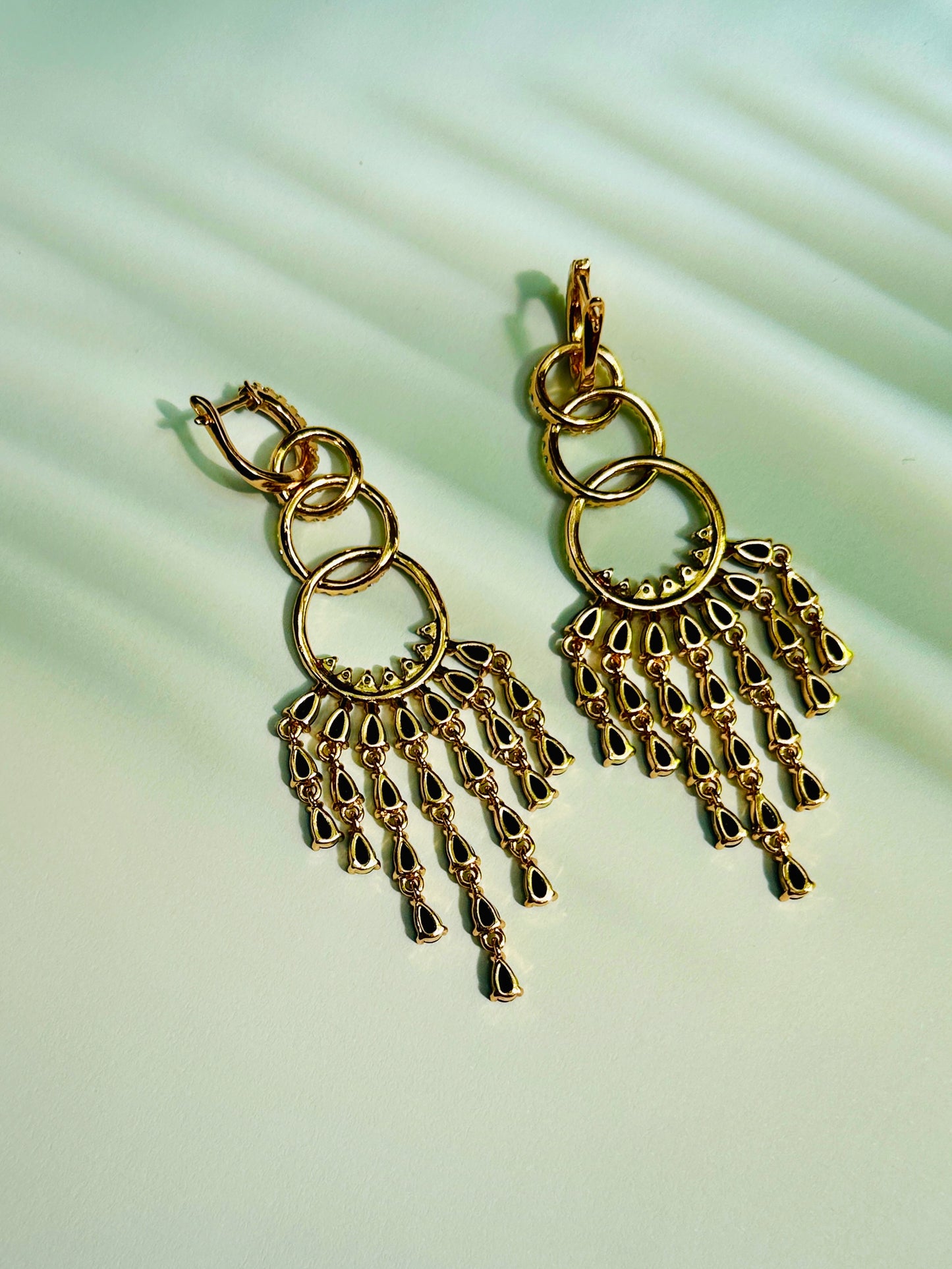 Spanish Chandelier Earrings in Black & Gold Tone