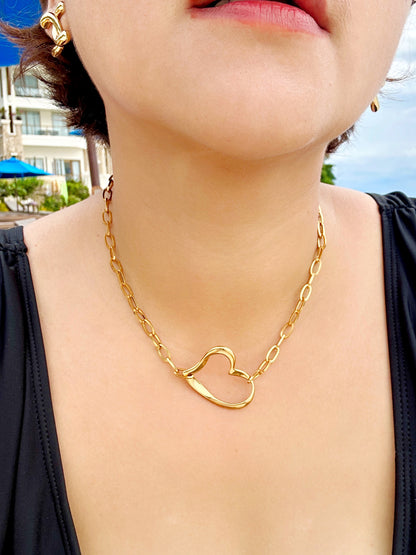 Open Heart Link Necklace & Bracelet Set