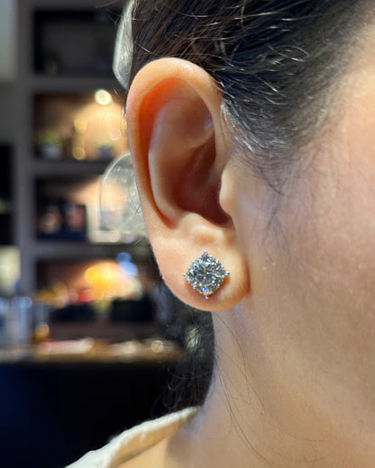 The Royal Square Pave Stud Earrings in 14K White Gold Tone