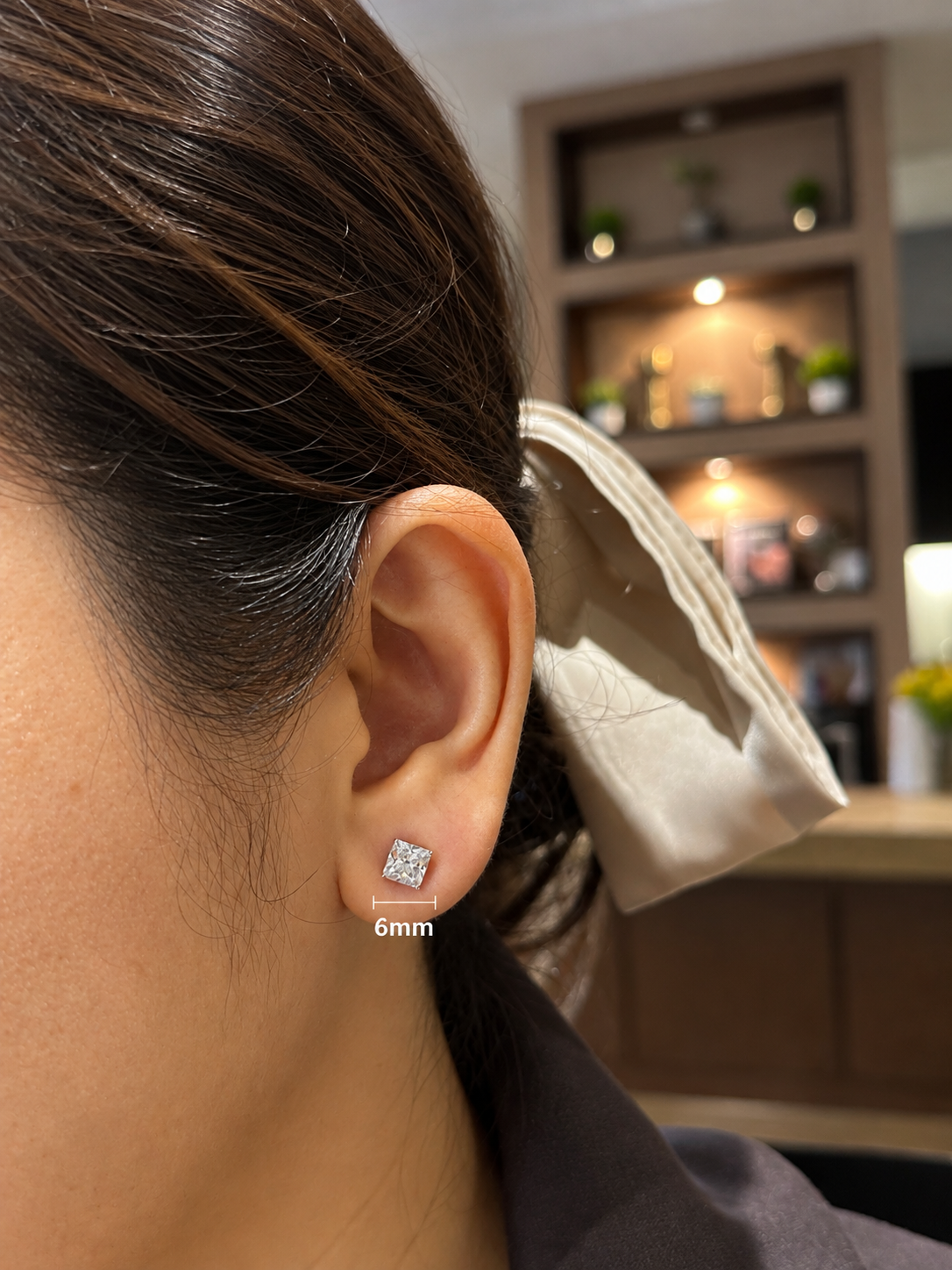 Princess Cut Solitaire Zirconia Stud Earrings in 14K White Gold Finish