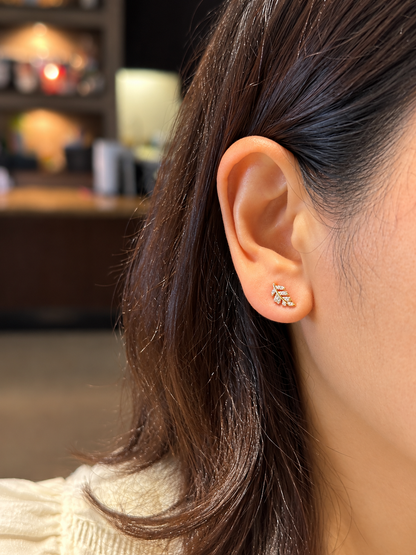 Dainty Leaf Branch Zirconia Stud Earrings in 14K Gold Tone