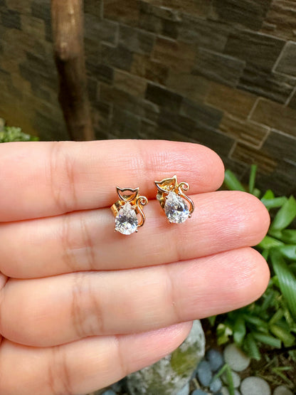 Dainty Cat Zirconia Stud Earrings