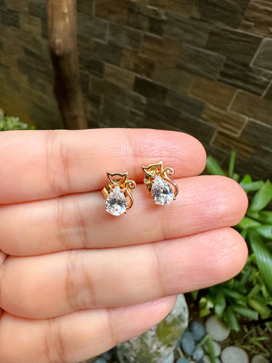 Dainty Cat Zirconia Stud Earrings
