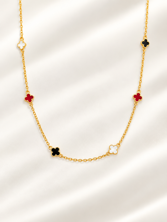 Multicolor Petite Clover Station Chain Necklace in Stainless Steel