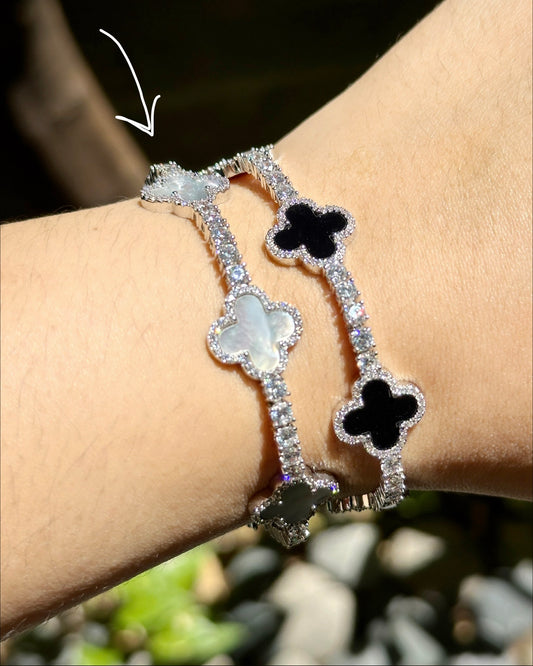 Clover Luxe Mother-of-Pearl Tennis Bracelet (14K White Gold-Dipped)