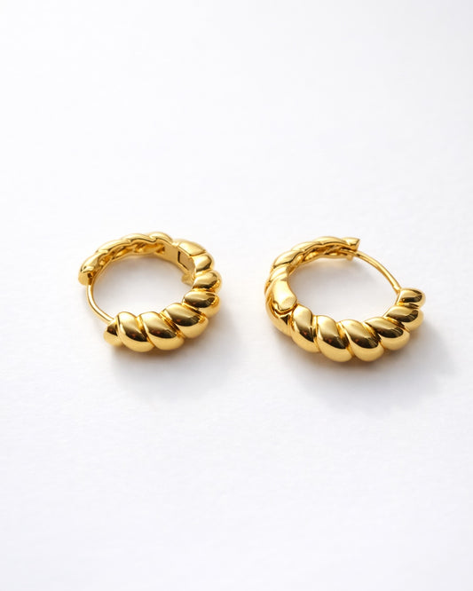Twisted Rope Huggie Hoop Earrings – 18K Gold Tone