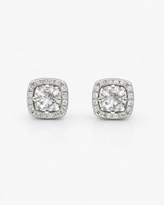 Dainty Princess Cut Halo Stud Earrings | 8mm | Premium Zirconia