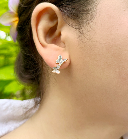 Butterfly Cascade Stud Earrings with Sparkling Stones