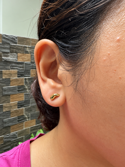 Asymmetric Sculptural Bean Stud Earrings in 18K Gold Coating