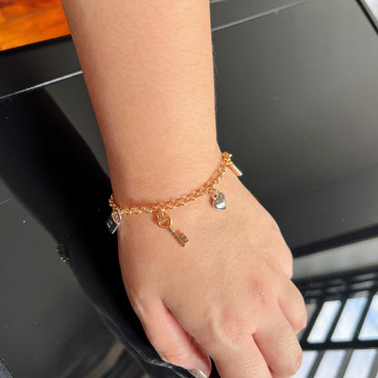Heart & Key Charm Bracelet – 14K Gold & Whitegold Dipped