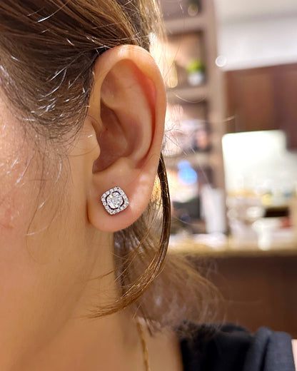 Dainty Princess Cut Halo Stud Earrings | 8mm | Premium Zirconia