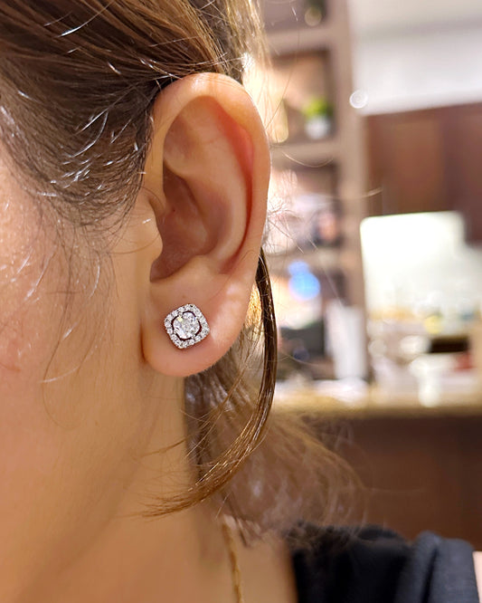 Dainty Princess Cut Halo Stud Earrings | 8mm | Premium Zirconia