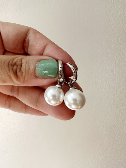 Perle de Lumière Drop Hoops in White Gold Tone