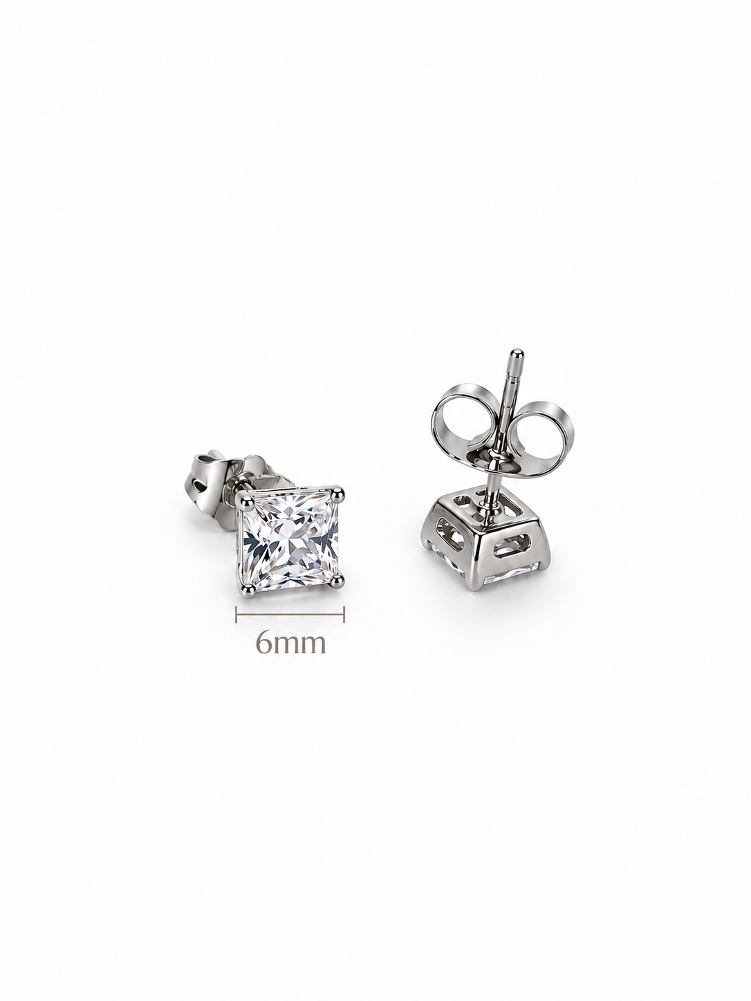 Princess Cut Solitaire Zirconia Stud Earrings in 14K White Gold Finish