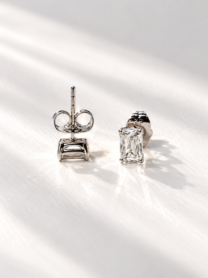 Petite Emerald Cut Solitaire Zirconia Stud Earrings