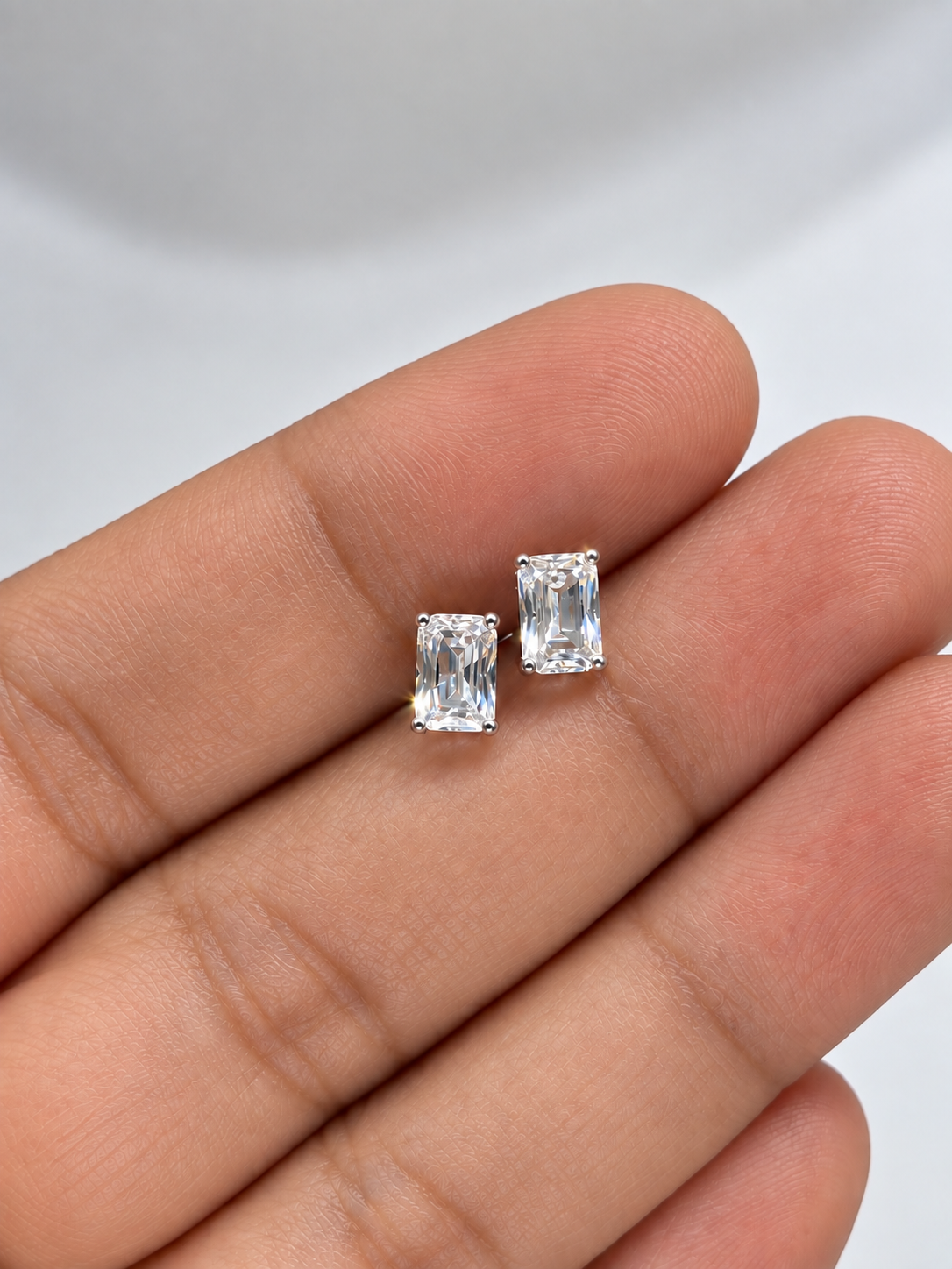 Petite Emerald Cut Solitaire Zirconia Stud Earrings