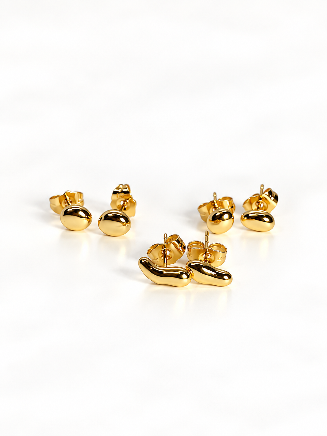 Asymmetric Sculptural Bean Stud Earrings in 18K Gold Coating