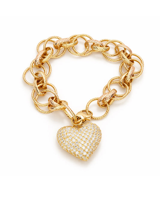Shine Bright PH Vintage-Inspired Pavé Heart Link Bracelet in 14K Gold and Rose Gold tone.