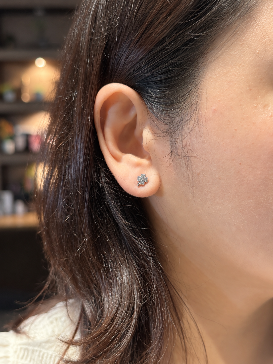 Sparkling Four-Leaf Clover Zirconia Stud Earrings in 14K White-Gold Tone