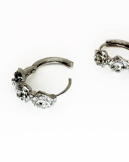 Rosette Hoop Earrings – 18K White Gold Dipped