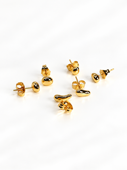 Asymmetric Sculptural Bean Stud Earrings in 18K Gold Coating