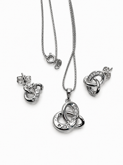 Interlocking Knot Pavé Zirconia Necklace & Earrings Set