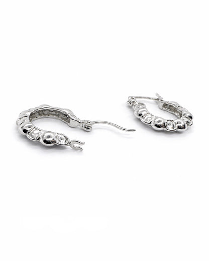Sculpted Pebble Hoop Earrings – 18K White Gold Dipped