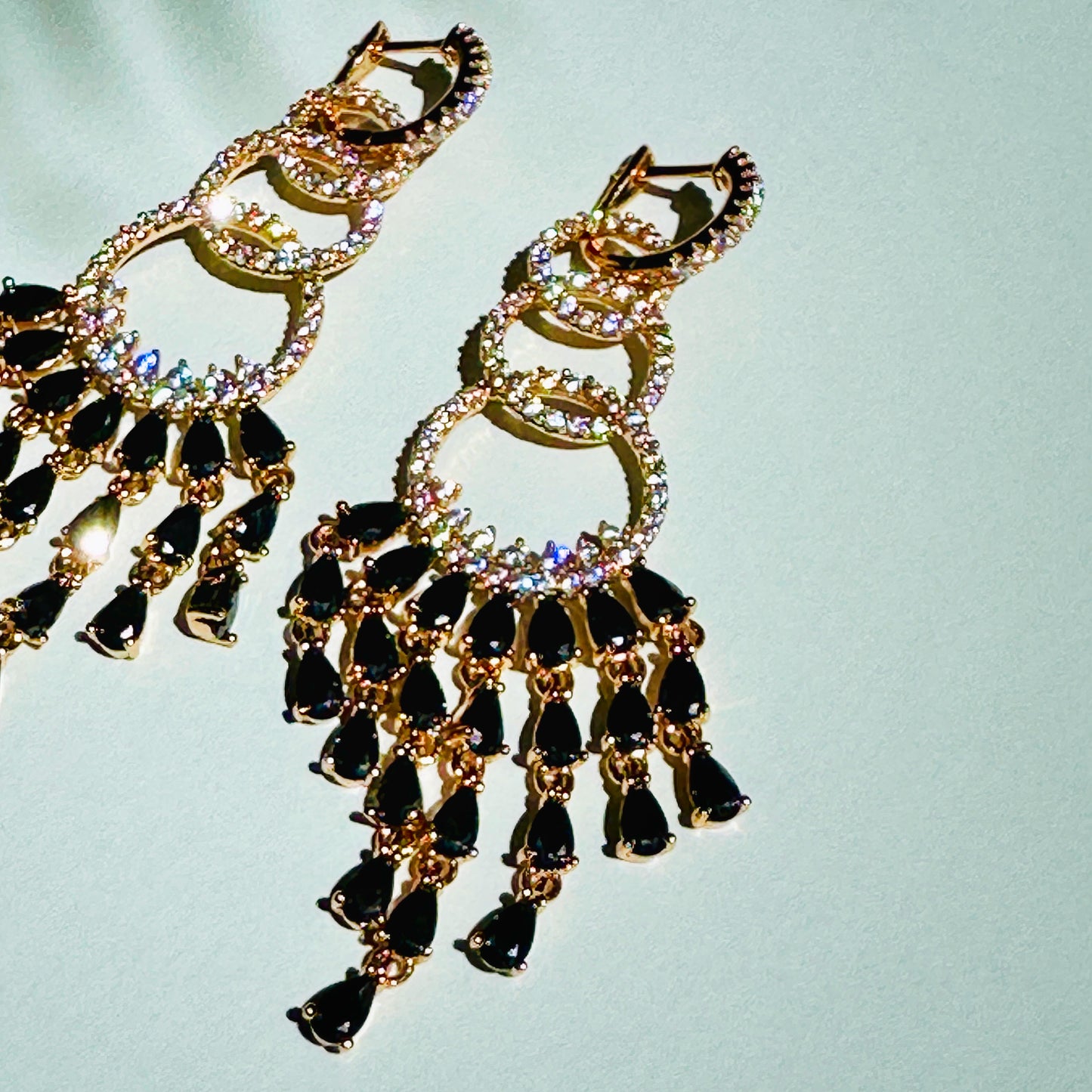 Spanish Chandelier Earrings in Black & Gold Tone