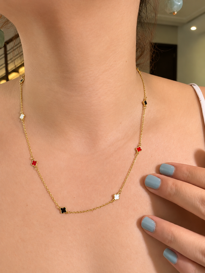 Multicolor Petite Clover Station Chain Necklace in Stainless Steel