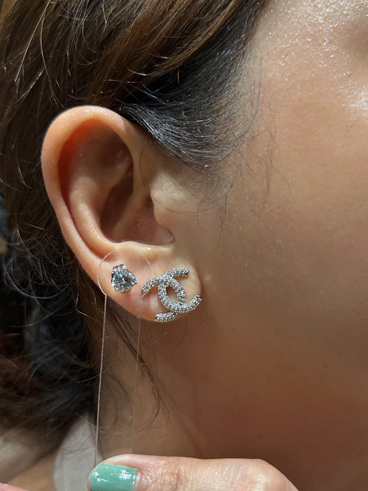 Pavé Entrelacé Stud Earrings in White Gold Tone